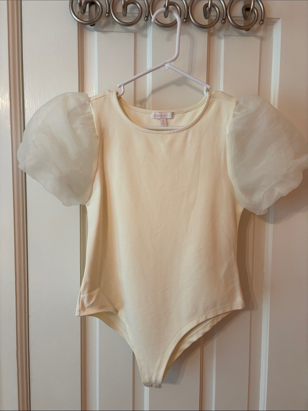 GB girls Cream Puff Sleeve Leotard Top